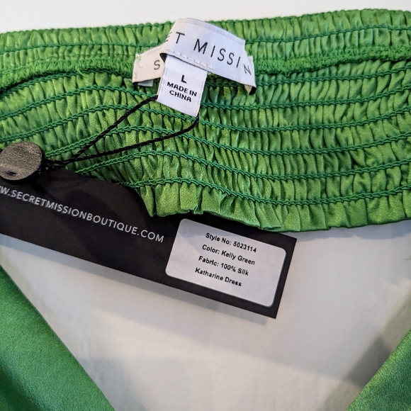 Secret Mission 100% Silk Kathleen Kelly Green Maxi Cutout Dress Size Large NWT - Picture 9 of 16